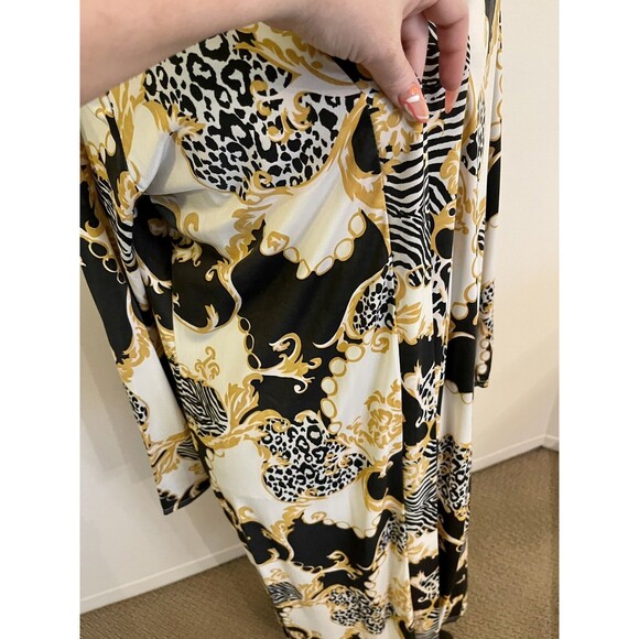 Boohoo Black Gold Chain Print Long Sleeve Kimono Jacket Size Large NEW - Picture 2 of 5